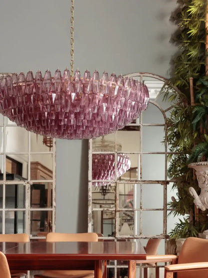 Classic pink & amber glass chandelier dining room lighting