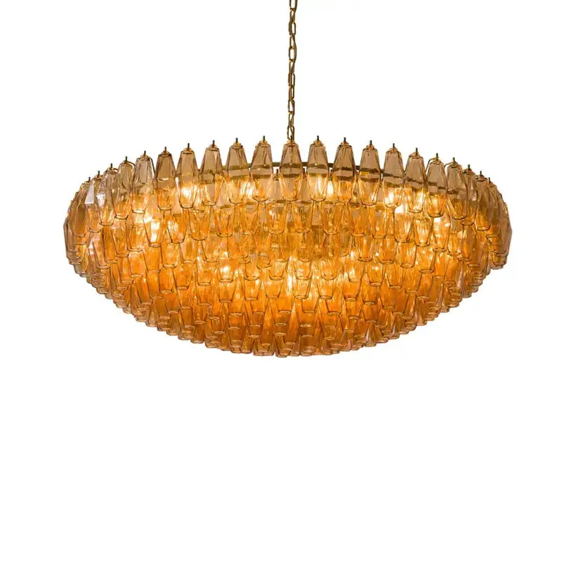 Classic pink & amber glass chandelier dining room lighting