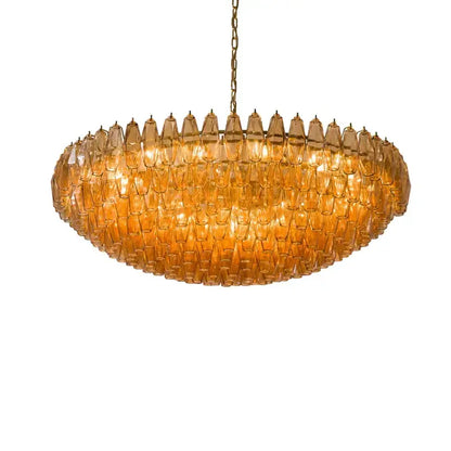 Classic pink & amber glass chandelier dining room lighting
