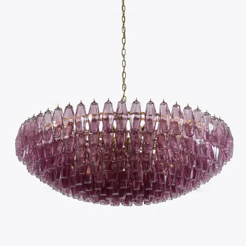 Classic pink & amber glass chandelier dining room lighting