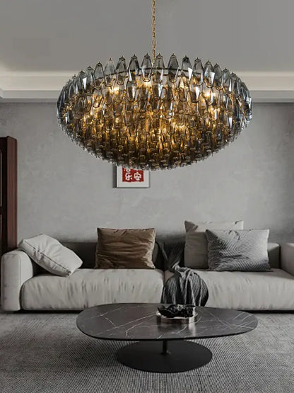 Classic pink & amber glass chandelier dining room lighting