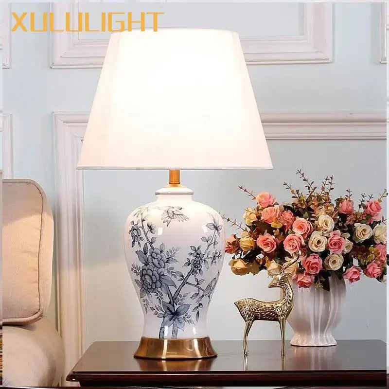 Classic white and black porcelain table lamp – living room decor