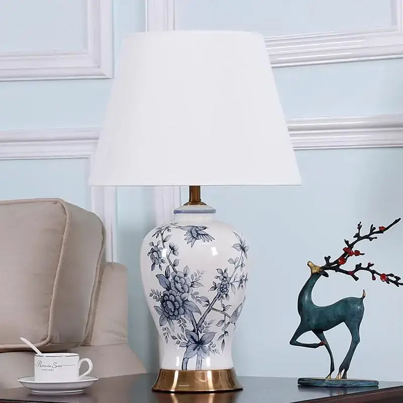 Classic white and black porcelain table lamp – living room decor