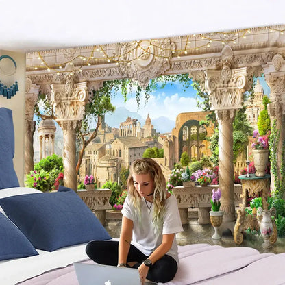 Classical beige garden landscape wall tapestry bedroom decor