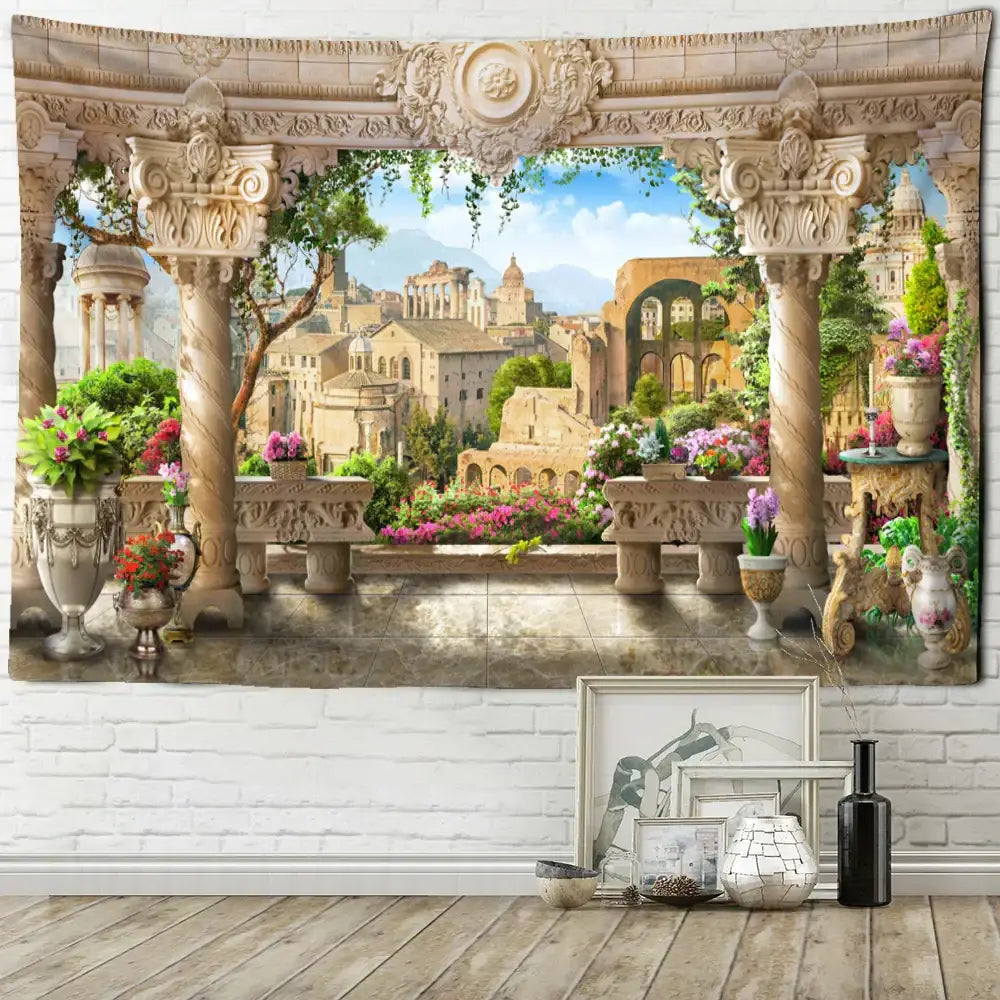 Classical beige garden landscape wall tapestry bedroom decor