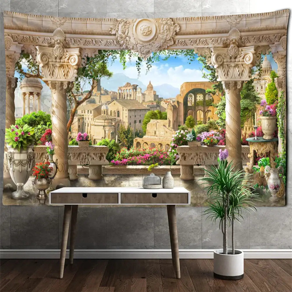 Classical beige garden landscape wall tapestry bedroom decor