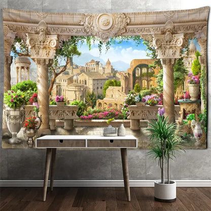 Classical beige garden landscape wall tapestry bedroom decor