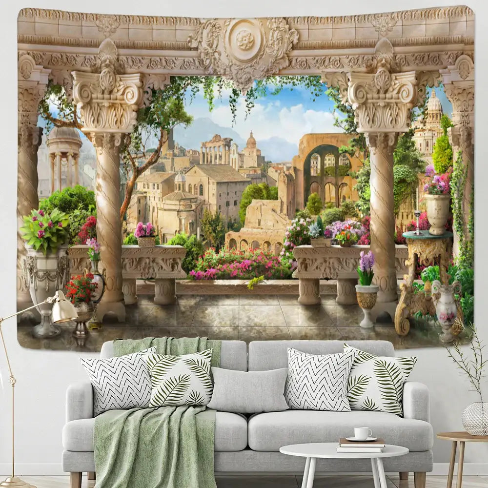 Classical beige garden landscape wall tapestry bedroom decor