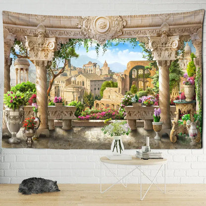Classical beige garden landscape wall tapestry bedroom decor