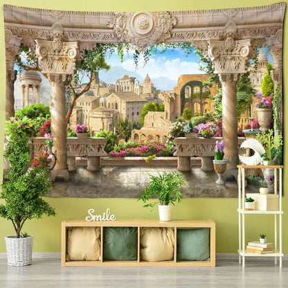Classical beige garden landscape wall tapestry bedroom decor