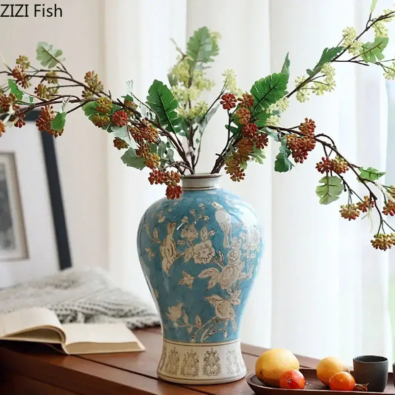 Classical blue & white porcelain vase living room floral decor