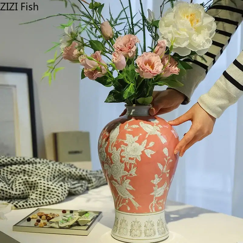 Classical blue & white porcelain vase living room floral decor