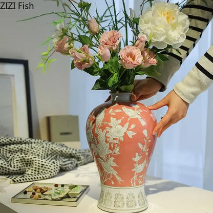 Classical blue & white porcelain vase living room floral decor