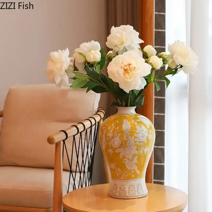 Classical blue & white porcelain vase living room floral decor