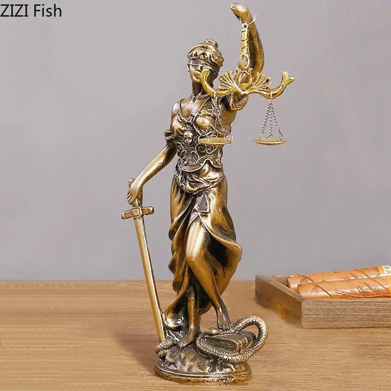 Classical bronze justice goddess resin sculpture living room decor
