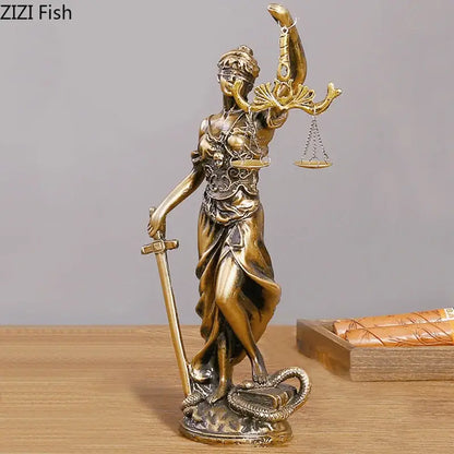 Classical bronze justice goddess resin sculpture living room decor
