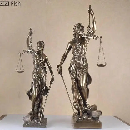 Classical bronze justice goddess resin sculpture living room decor