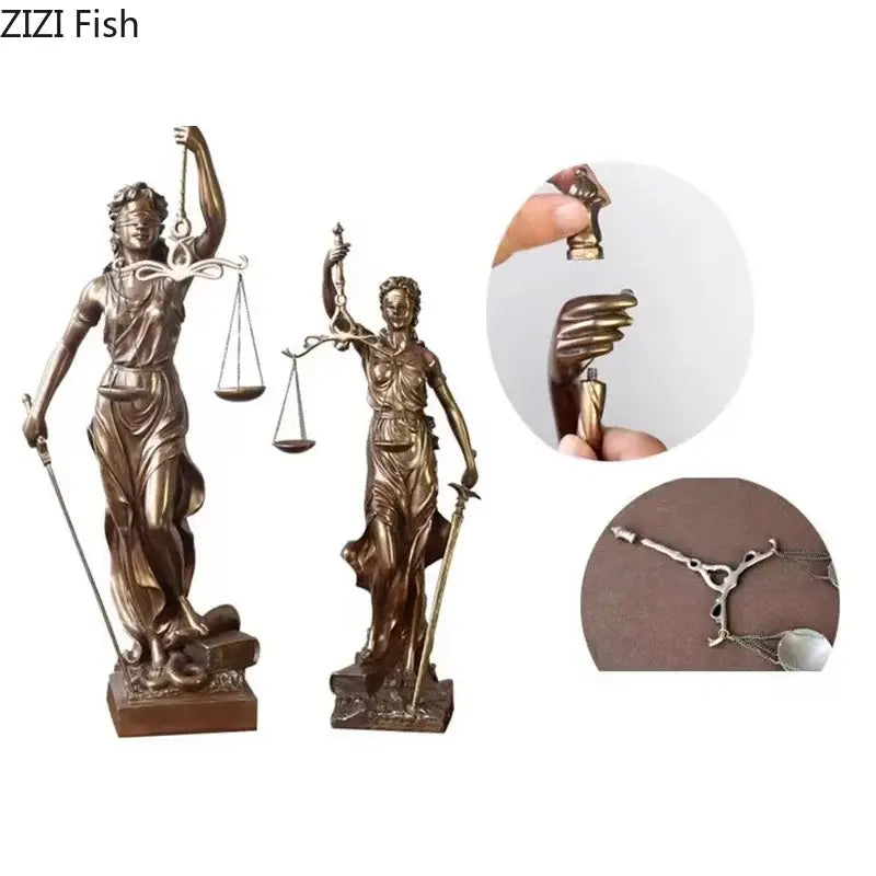 Classical bronze justice goddess resin sculpture living room decor