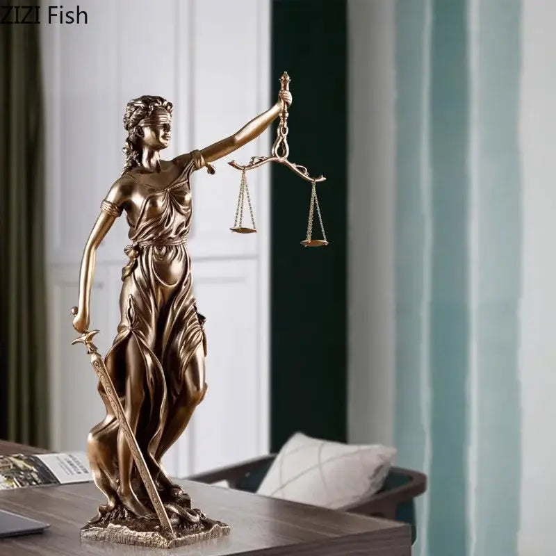 Classical bronze justice goddess resin sculpture living room decor
