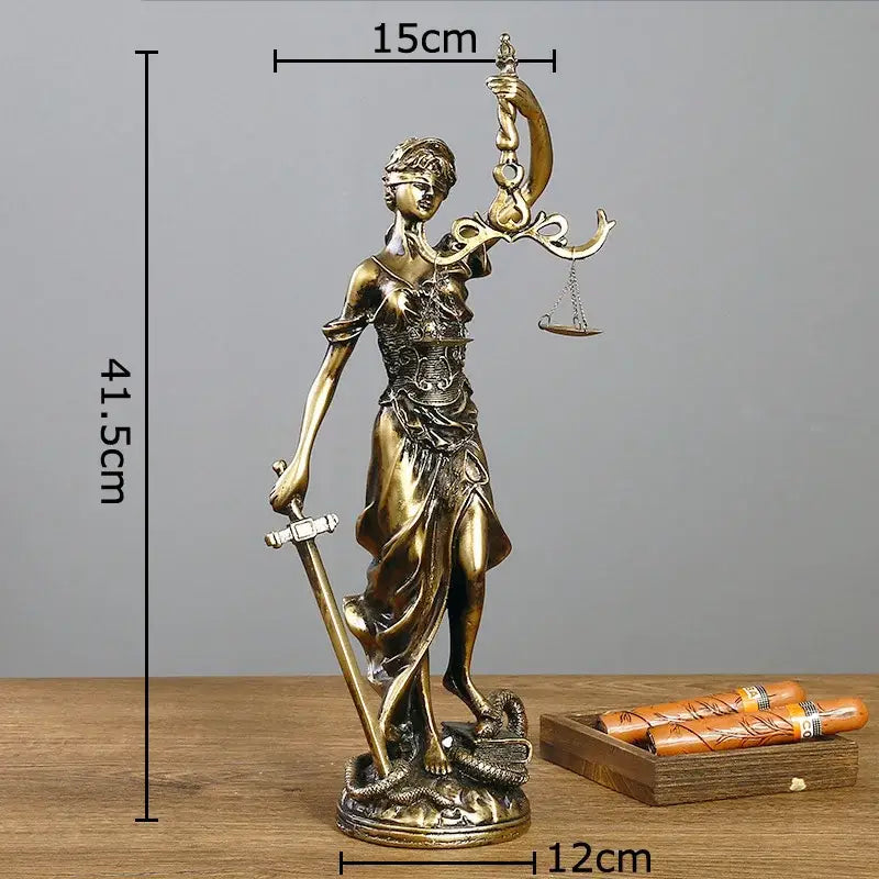 Classical bronze justice goddess resin sculpture living room decor