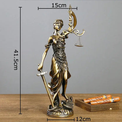 Classical bronze justice goddess resin sculpture living room decor