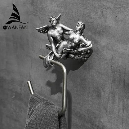 Classical bronze towel rack ornate winged figures shower room decor
