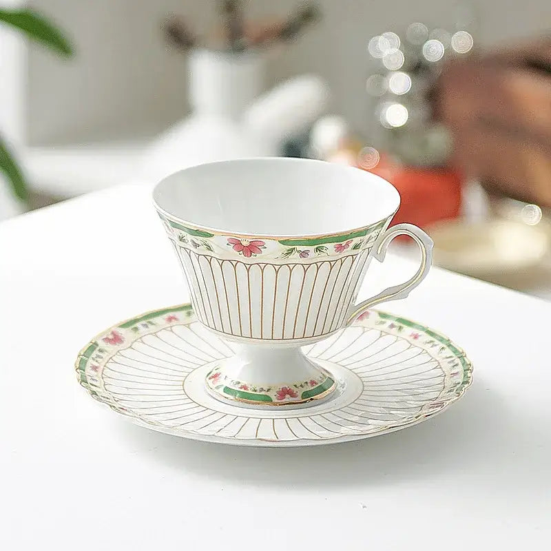 Classical gold-striped ceramic cup and saucer set dining room floral