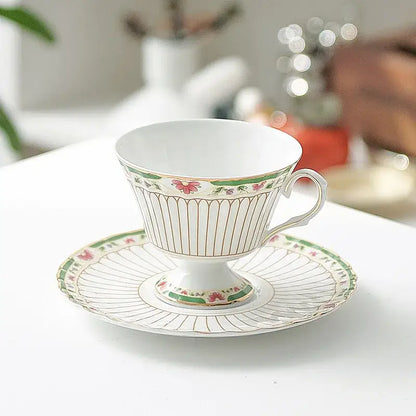 Classical gold-striped ceramic cup and saucer set dining room floral