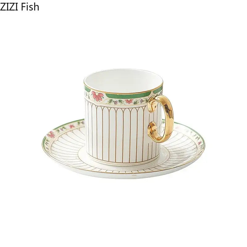 Classical gold-striped ceramic cup and saucer set dining room floral