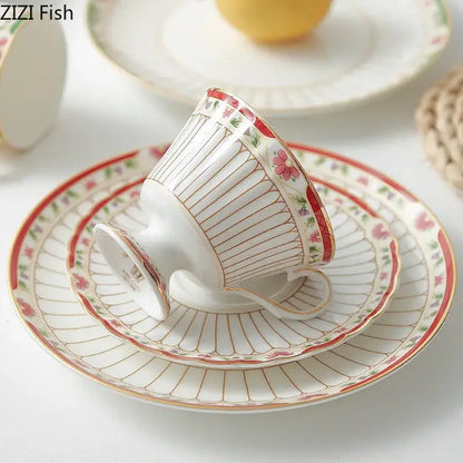 Classical gold-striped ceramic cup and saucer set dining room floral