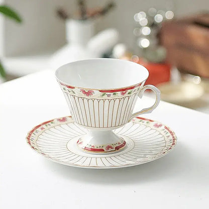 Classical gold-striped ceramic cup and saucer set dining room floral