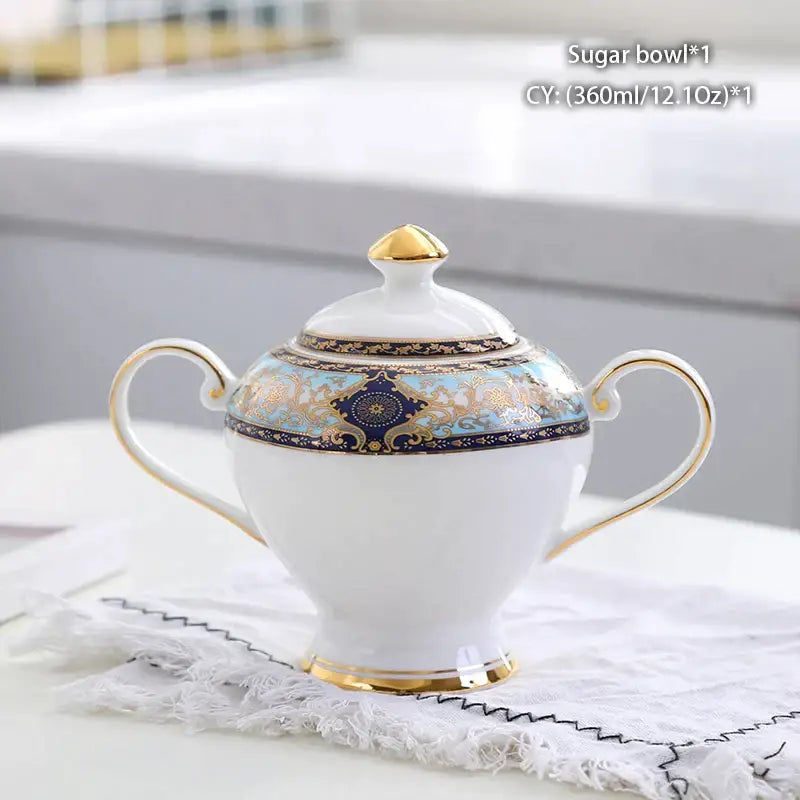 Classical gold trimmed bone china sugar bowl and creamer set dining room