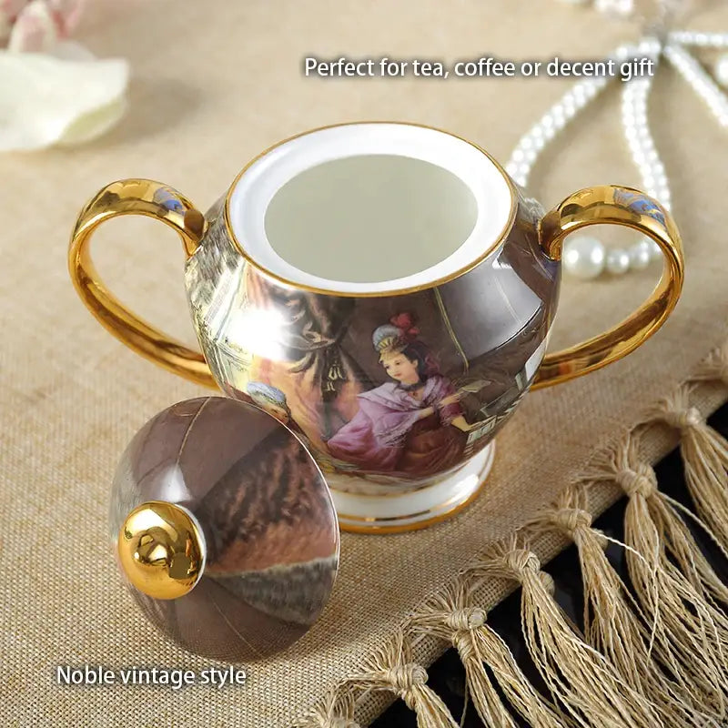 Classical gold trimmed bone china sugar bowl and creamer set dining room