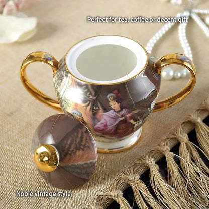 Classical gold trimmed bone china sugar bowl and creamer set dining room