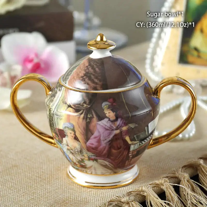 Classical gold trimmed bone china sugar bowl and creamer set dining room