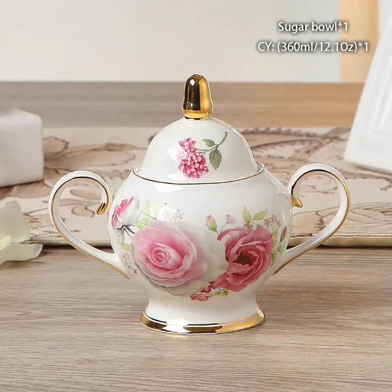 Classical gold trimmed bone china sugar bowl and creamer set dining room