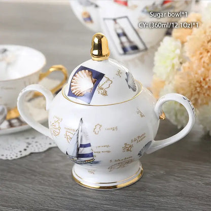 Classical gold trimmed bone china sugar bowl and creamer set dining room