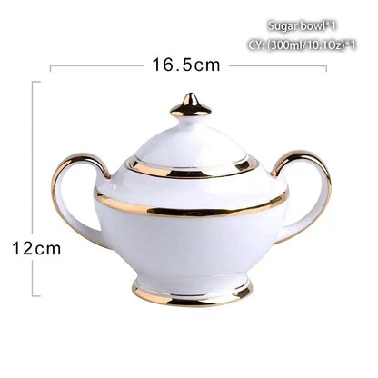Classical gold trimmed bone china sugar bowl and creamer set dining room