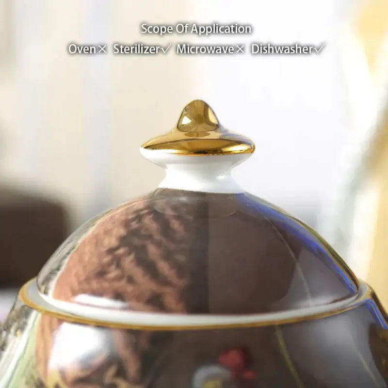 Classical gold trimmed bone china sugar bowl and creamer set dining room