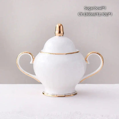 Classical gold trimmed bone china sugar bowl and creamer set dining room
