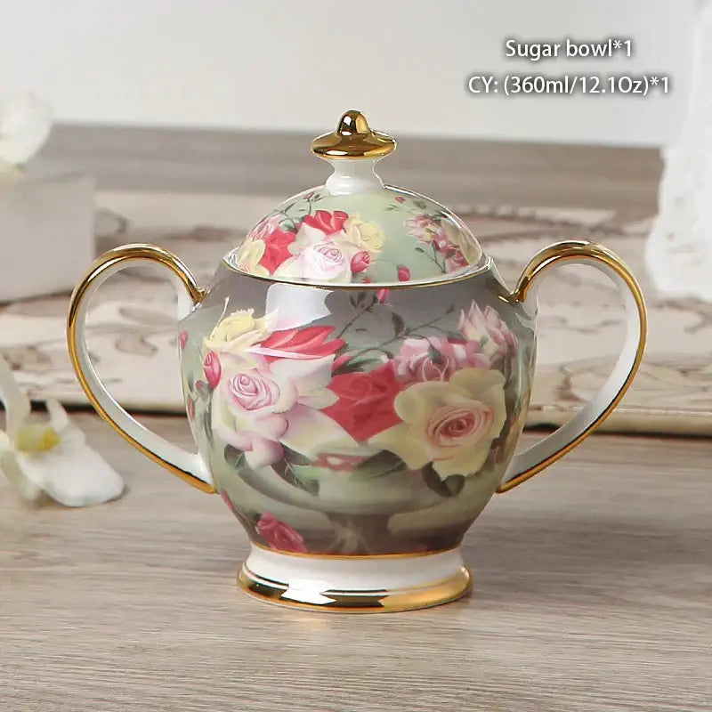 Classical gold trimmed bone china sugar bowl and creamer set dining room