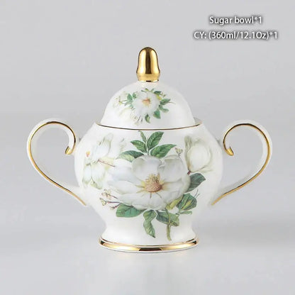 Classical gold trimmed bone china sugar bowl and creamer set dining room