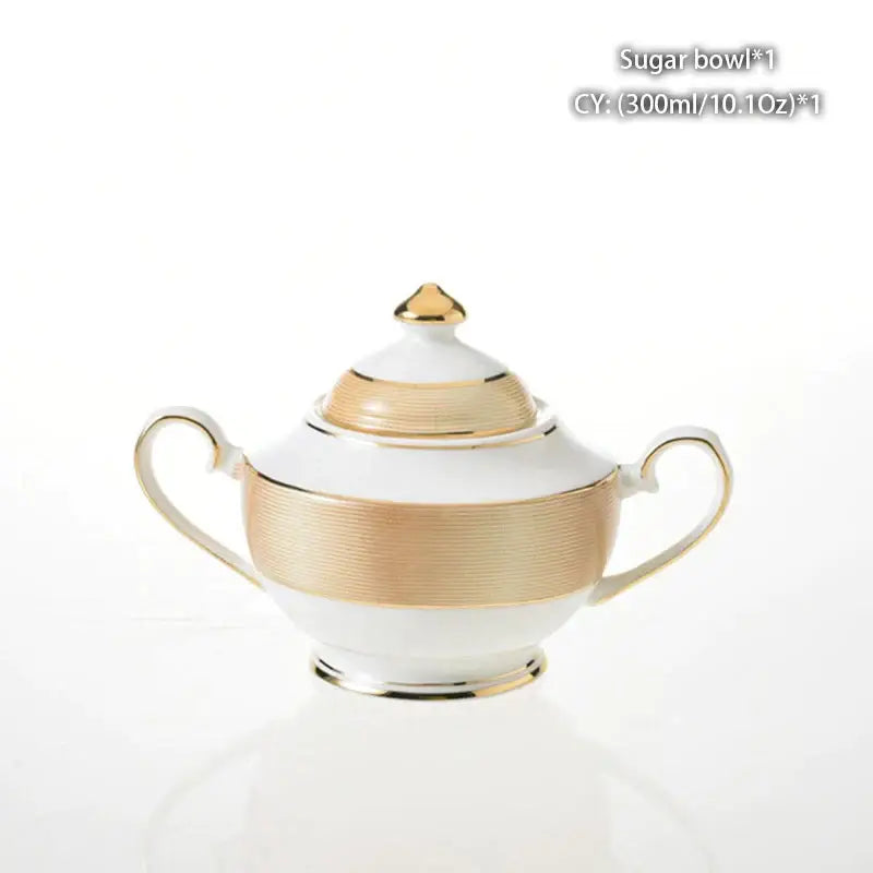 Classical gold trimmed bone china sugar bowl and creamer set dining room