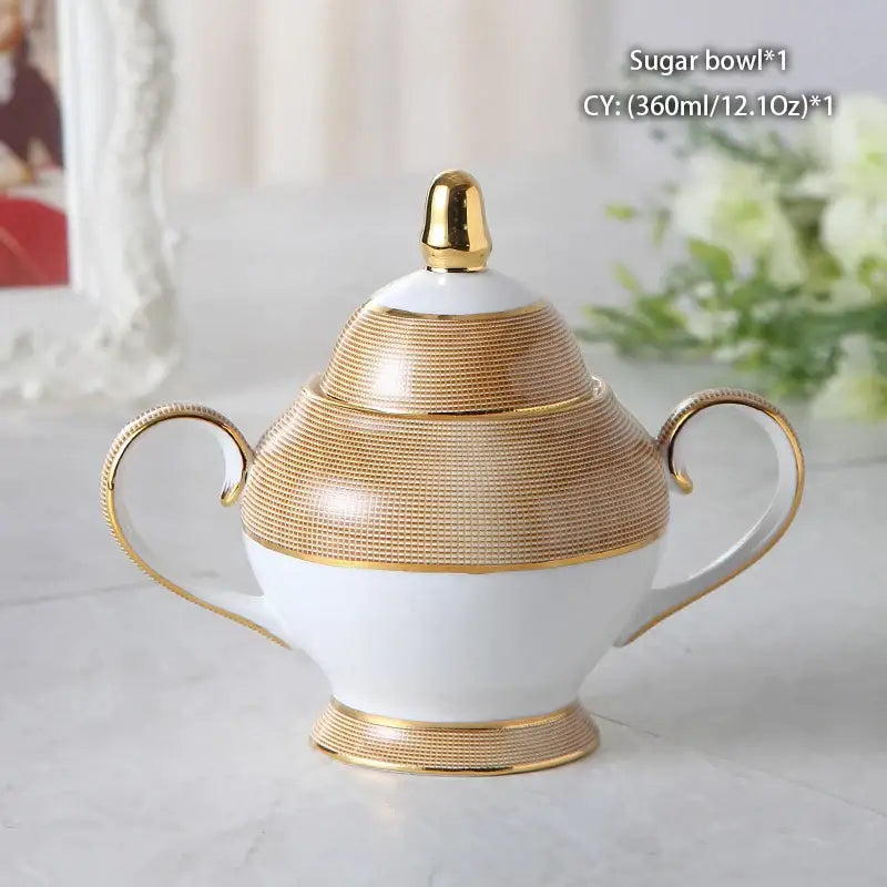 Classical gold trimmed bone china sugar bowl and creamer set dining room