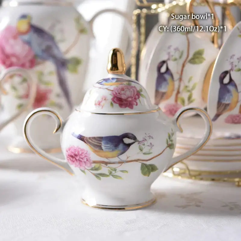 Classical gold trimmed bone china sugar bowl and creamer set dining room