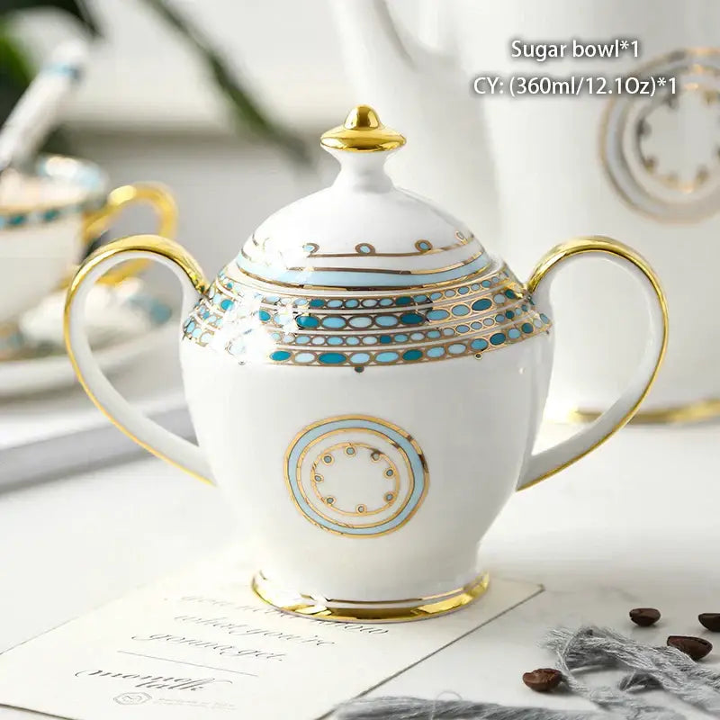 Classical gold trimmed bone china sugar bowl and creamer set dining room