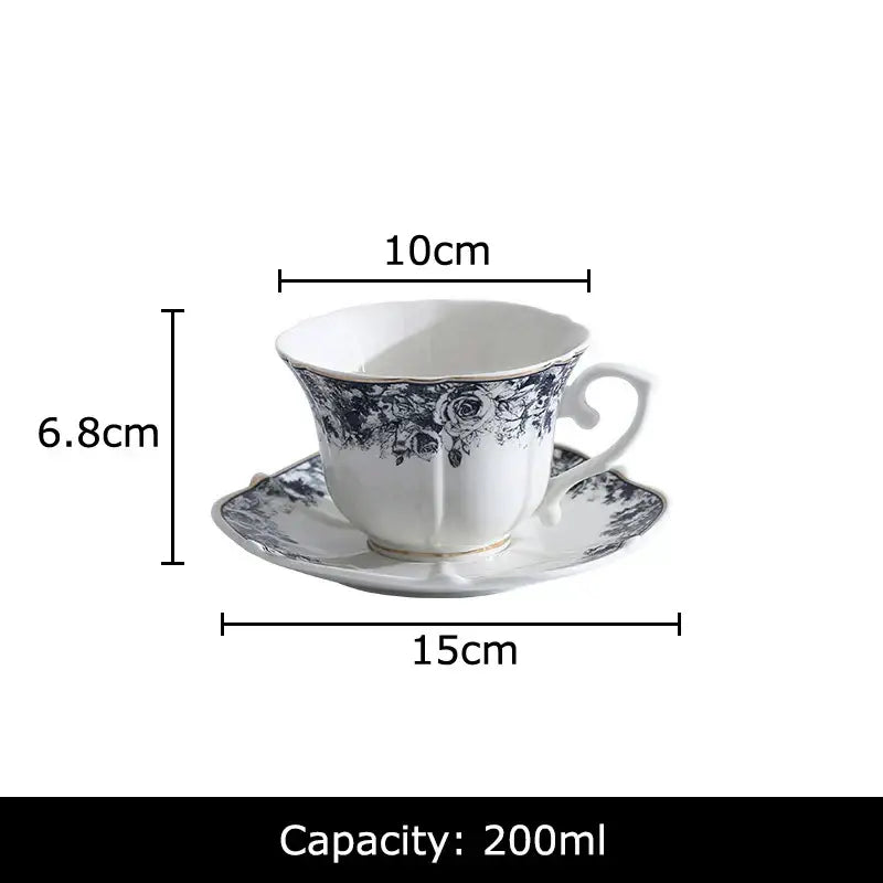 Classical grey blue rose ceramic cup and saucer set dining room mug