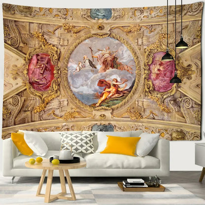 Classical ornate gold & pink boho printed tapestry wall bedroom decor
