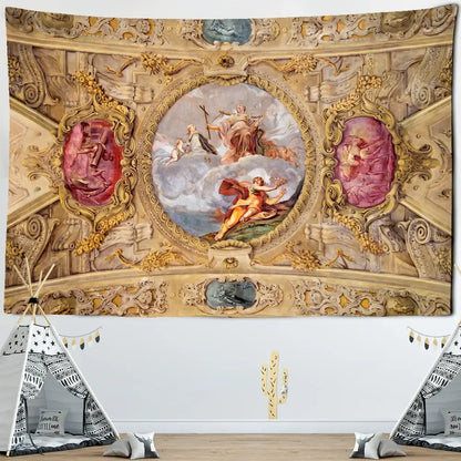 Classical ornate gold & pink boho printed tapestry wall bedroom decor