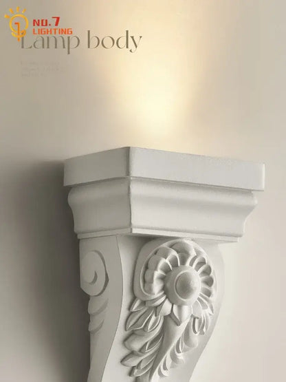 Classical ornate white cream resin wall lamp living room light